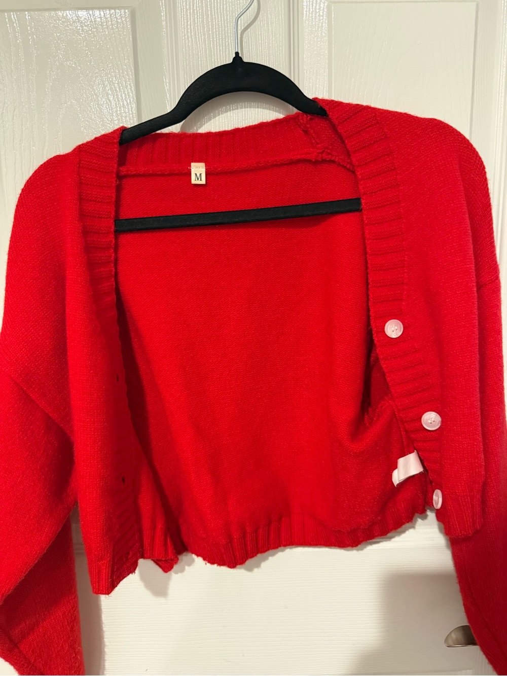 SHEIN Red Cropped Button Cardigan